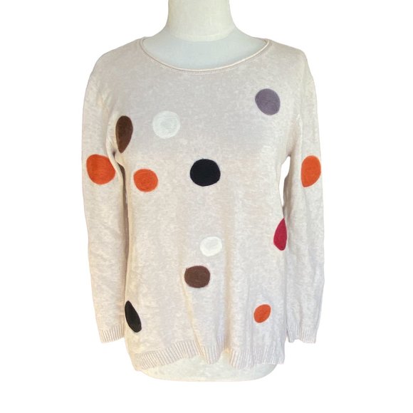 Parkhurst Embroidered Polka Dot Artsy Knit Sweater Button Back Art Deco Fall -M - Picture 2 of 13